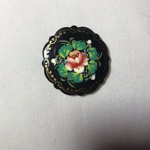 Vintage lacquer brooch.  Palekh Russian art